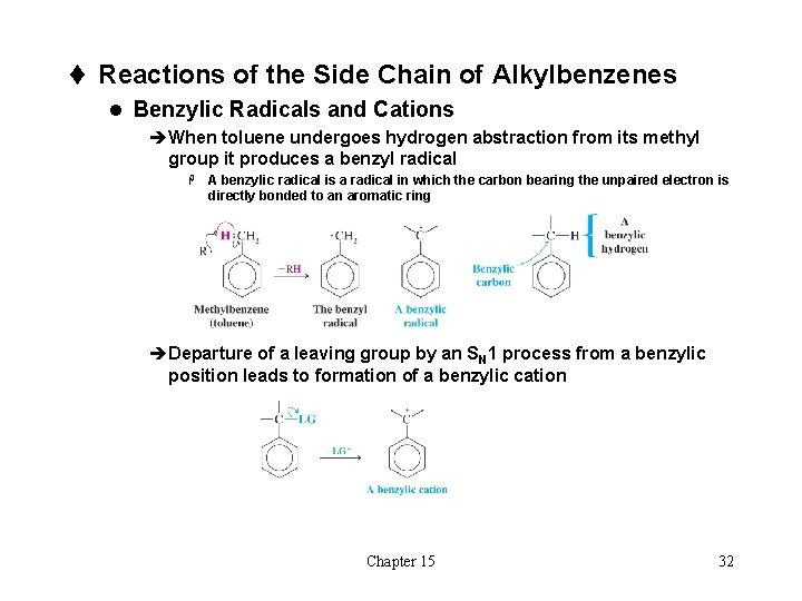 t Reactions of the Side Chain of Alkylbenzenes l Benzylic Radicals and Cations èWhen t Reactions of the Side Chain of Alkylbenzenes l Benzylic Radicals and Cations èWhen