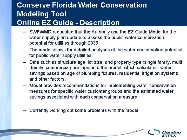 Conserve Florida Water Conservation Modeling Tool Online EZ Guide - Description – SWFWMD requested
