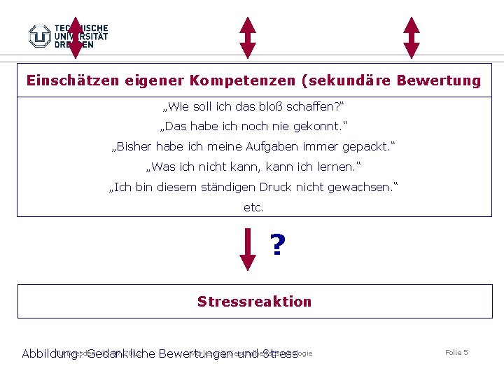 Einschätzen eigener Kompetenzen (sekundäre Bewertung „Wie soll ich das bloß schaffen? “ „Das habe