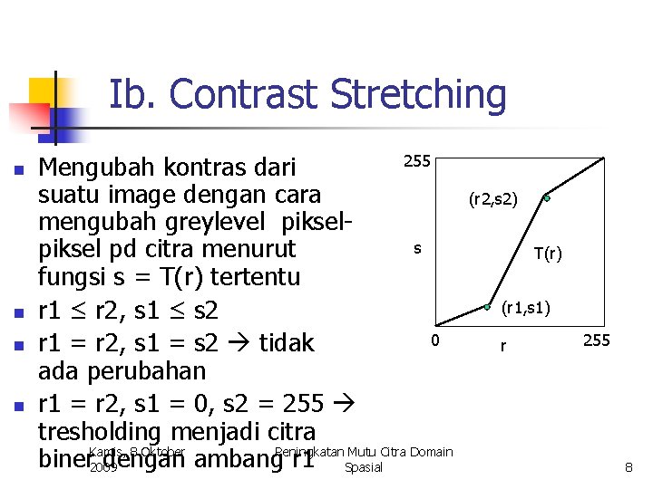 Ib. Contrast Stretching n n 255 Mengubah kontras dari suatu image dengan cara mengubah