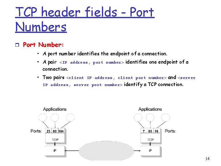 TCP header fields - Port Numbers r Port Number: • A port number identifies