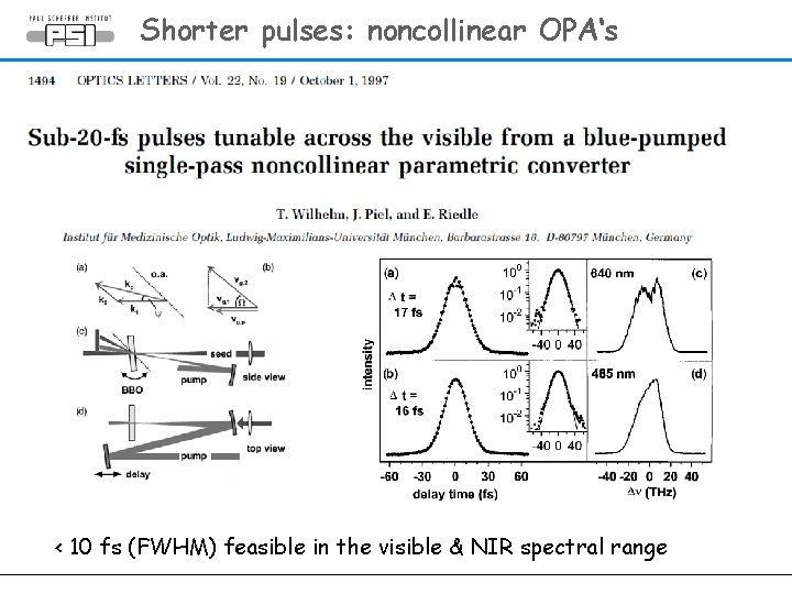 Shorter pulses: noncollinear OPA‘s < 10 fs (FWHM) feasible in the visible & NIR