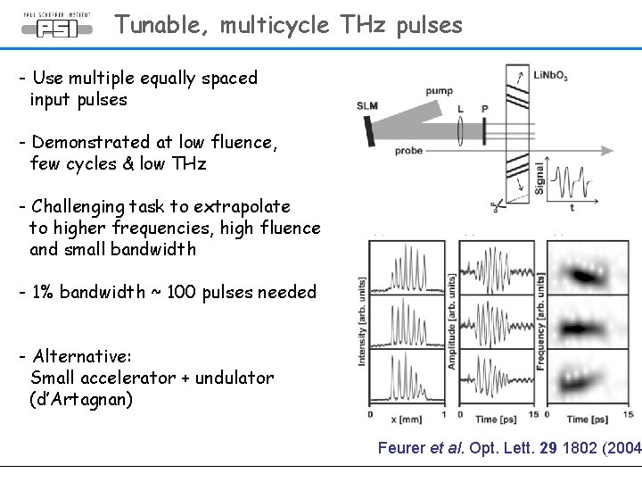 Tunable, multicycle THz pulses - Use multiple equally spaced input pulses - Demonstrated at