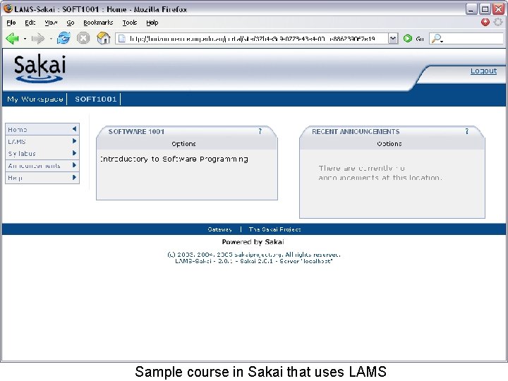 Sample course in Sakai that uses LAMS Sample course in Sakai that uses LAMS