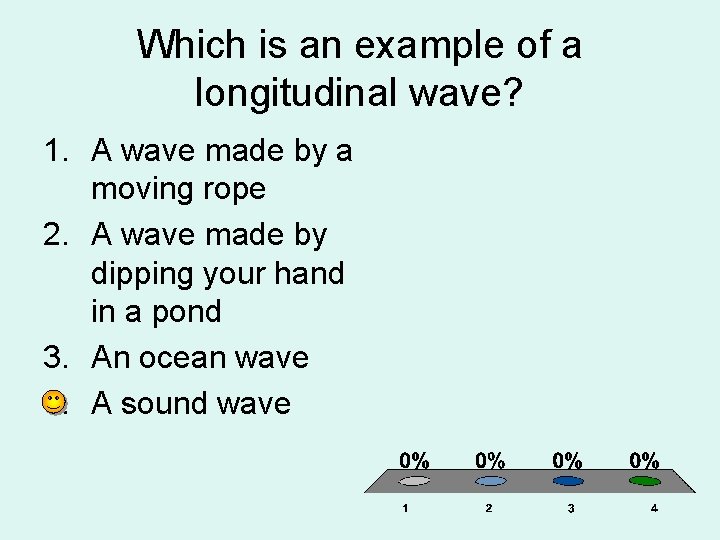 Which is an example of a longitudinal wave? 1. A wave made by a