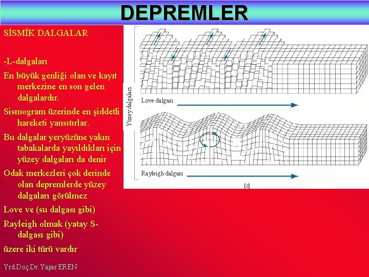 DEPREMLER SİSMİK DALGALAR En büyük genliği olan ve kayıt merkezine en son gelen dalgalardır.