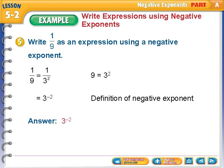 Write Expressions using Negative Exponents Write as an expression using a negative exponent. 9