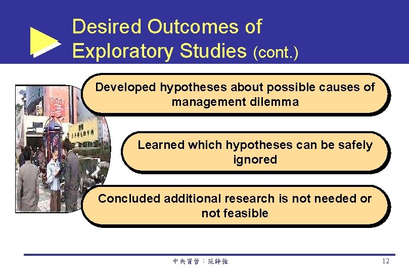 Desired Outcomes of Exploratory Studies (cont. ) Developed hypotheses about possible causes of management