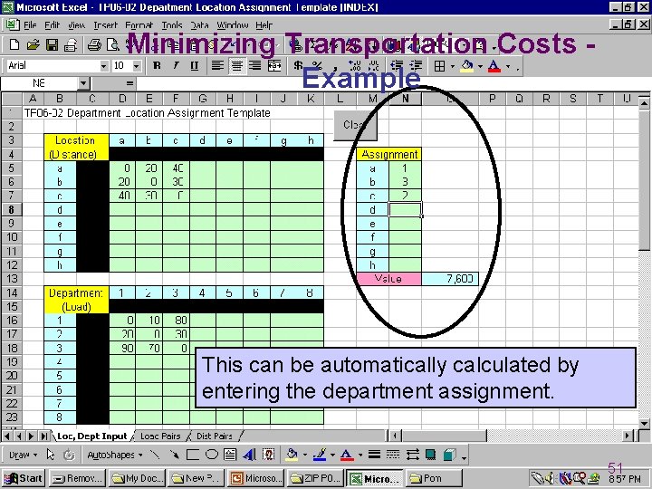Minimizing Transportation Costs Example This can be automatically calculated by entering the department assignment.