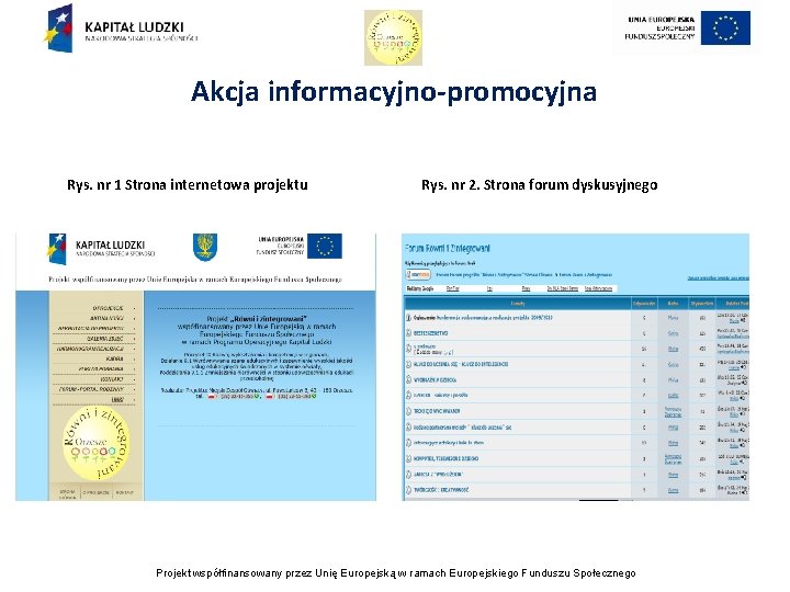 Akcja informacyjno-promocyjna Rys. nr 1 Strona internetowa projektu Rys. nr 2. Strona forum dyskusyjnego