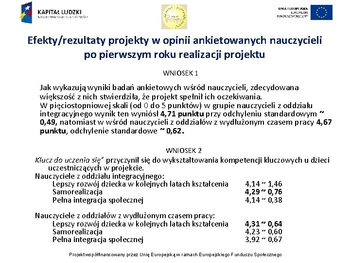 Efekty/rezultaty projekty w opinii ankietowanych nauczycieli po pierwszym roku realizacji projektu WNIOSEK 1 Jak