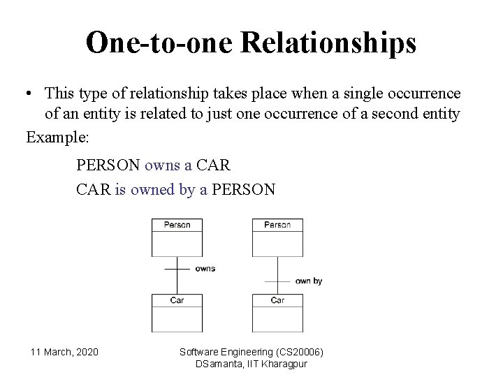 One-to-one Relationships • This type of relationship takes place when a single occurrence of