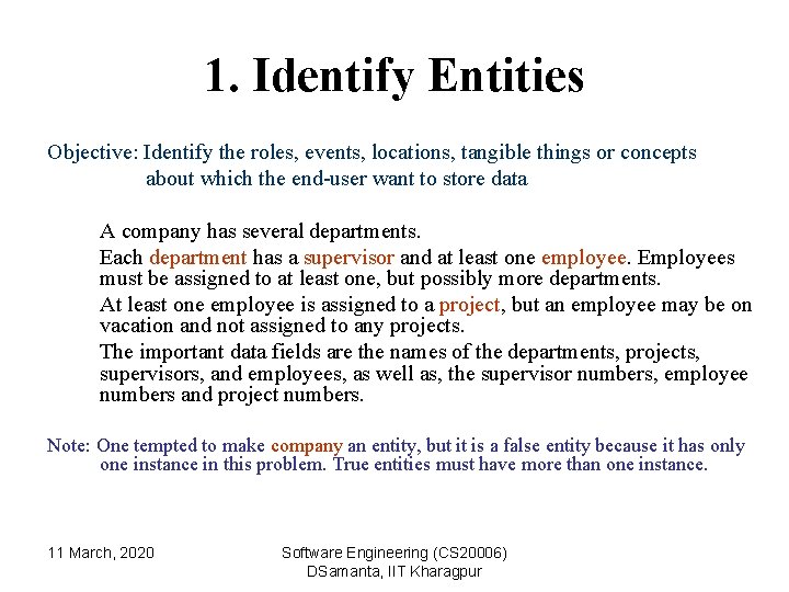 1. Identify Entities Objective: Identify the roles, events, locations, tangible things or concepts about