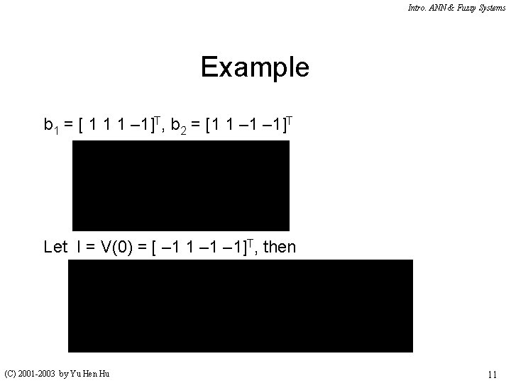 Intro. ANN & Fuzzy Systems Example b 1 = [ 1 1 1 –