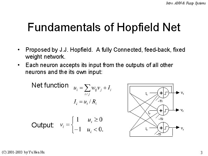 Intro. ANN & Fuzzy Systems Fundamentals of Hopfield Net • Proposed by J. J.