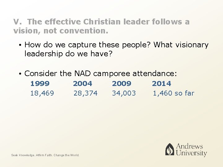 V. The effective Christian leader follows a vision, not convention. • How do we
