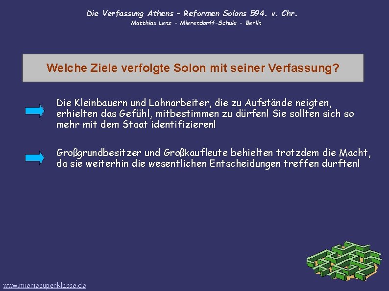 Die Verfassung Athens – Reformen Solons 594. v. Chr. Matthias Lenz - Mierendorff-Schule -