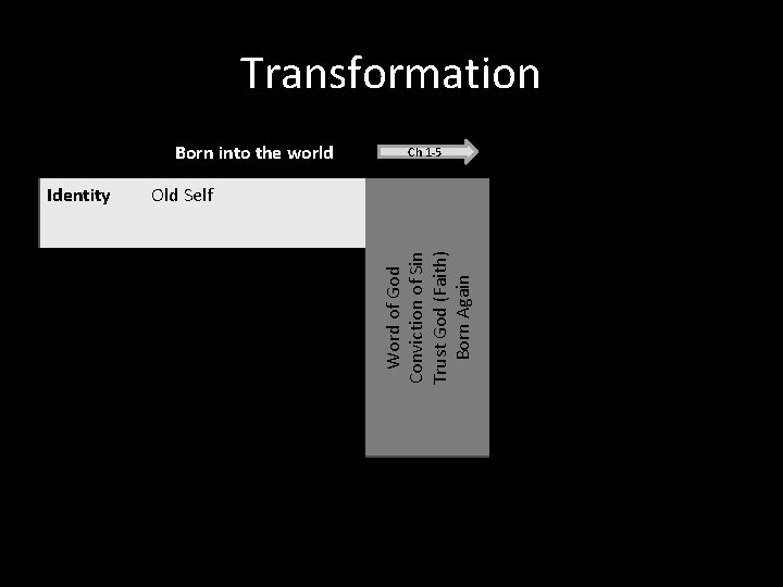 Transformation Born into the world Old Self Born again in Christ Old Self New