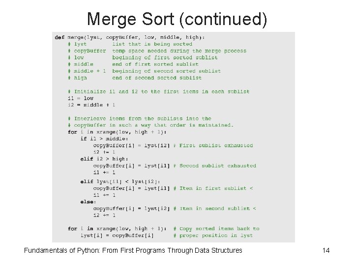 Merge Sort (continued) Fundamentals of Python: From First Programs Through Data Structures 14 