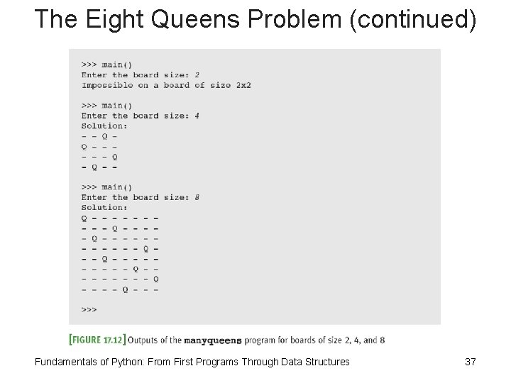 The Eight Queens Problem (continued) Fundamentals of Python: From First Programs Through Data Structures