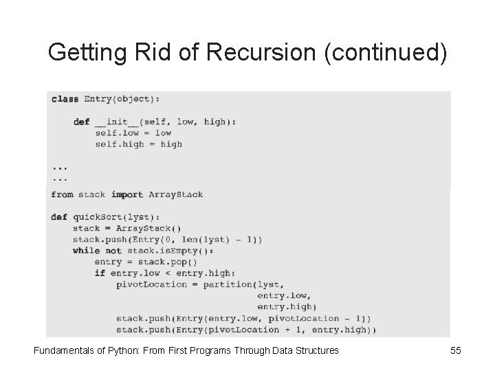 Getting Rid of Recursion (continued) Fundamentals of Python: From First Programs Through Data Structures