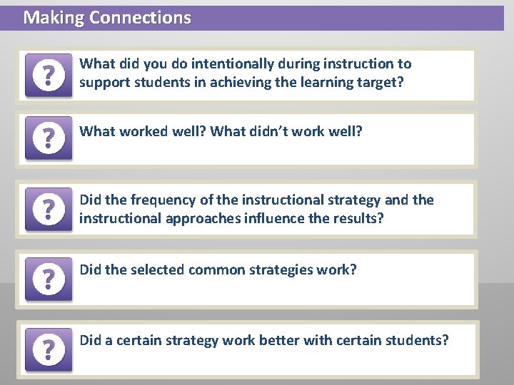 Making Connections What did you do intentionally during instruction to support students in achieving