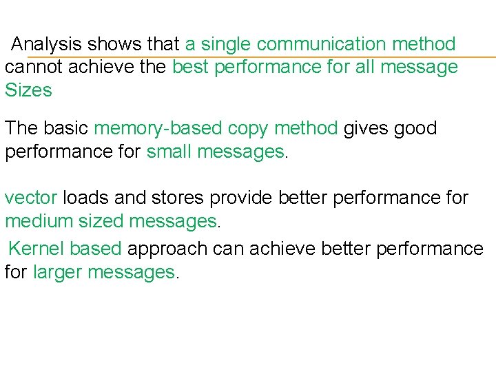  Analysis shows that a single communication method cannot achieve the best performance for