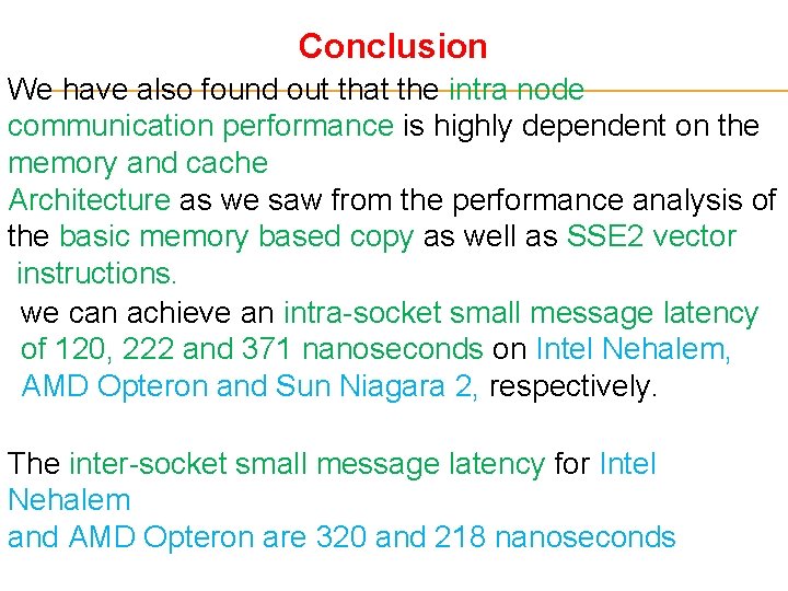 Conclusion We have also found out that the intra node communication performance is highly