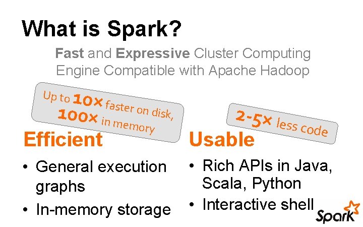 What is Spark? Fast and Expressive Cluster Computing Engine Compatible with Apache Hadoop 10×