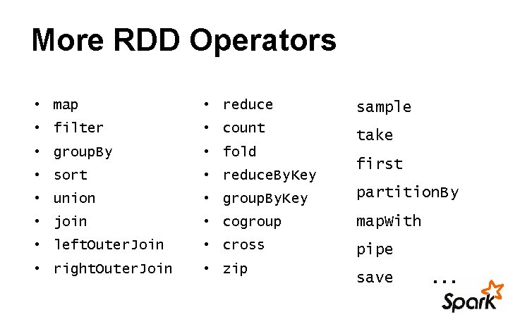 More RDD Operators • map • reduce • filter • count • group. By