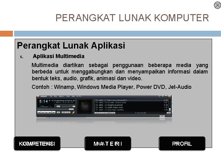 PERANGKAT LUNAK KOMPUTER Perangkat Lunak Aplikasi 5. Aplikasi Multimedia diartikan sebagai penggunaan beberapa media