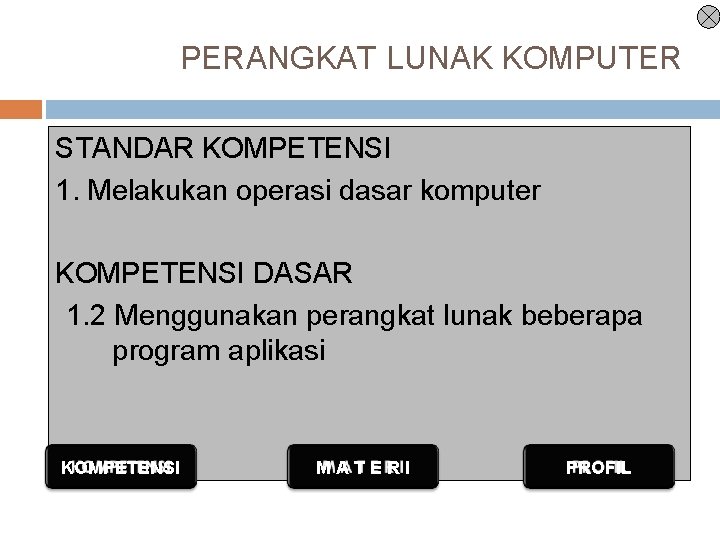 PERANGKAT LUNAK KOMPUTER STANDAR KOMPETENSI 1. Melakukan operasi dasar komputer KOMPETENSI DASAR 1. 2