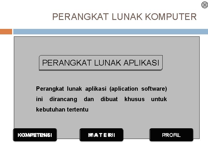 PERANGKAT LUNAK KOMPUTER PERANGKAT LUNAK APLIKASI Perangkat lunak aplikasi (aplication software) ini dirancang dan
