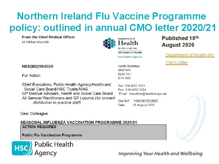 Northern Ireland Flu Vaccine Programme policy: outlined in annual CMO letter 2020/21 Published 18