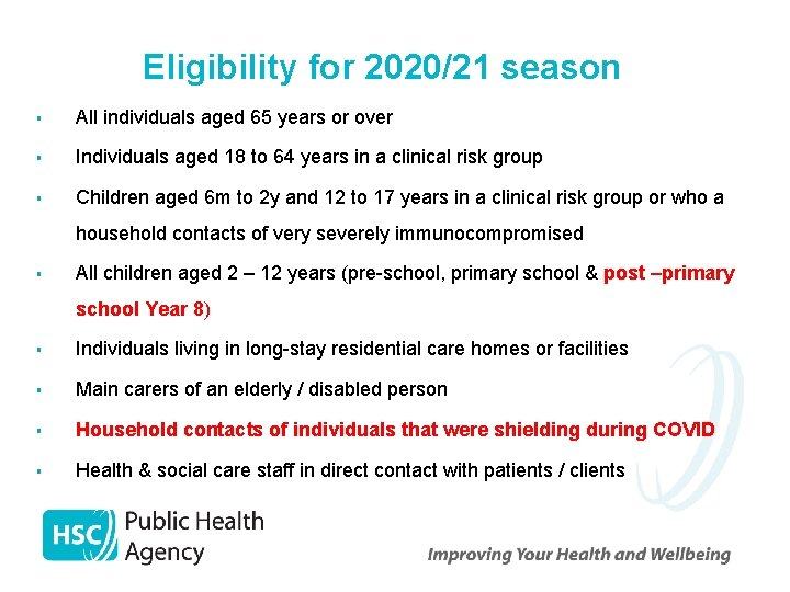 Eligibility for 2020/21 season § All individuals aged 65 years or over § Individuals