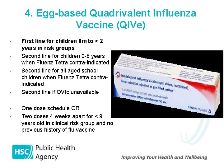 4. Egg-based Quadrivalent Influenza Vaccine (QIVe) • • • First line for children 6