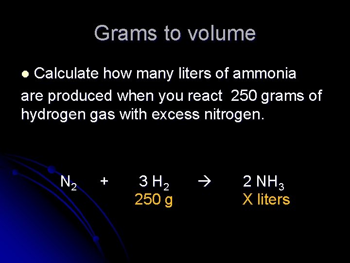 Grams to volume Calculate how many liters of ammonia are produced when you react