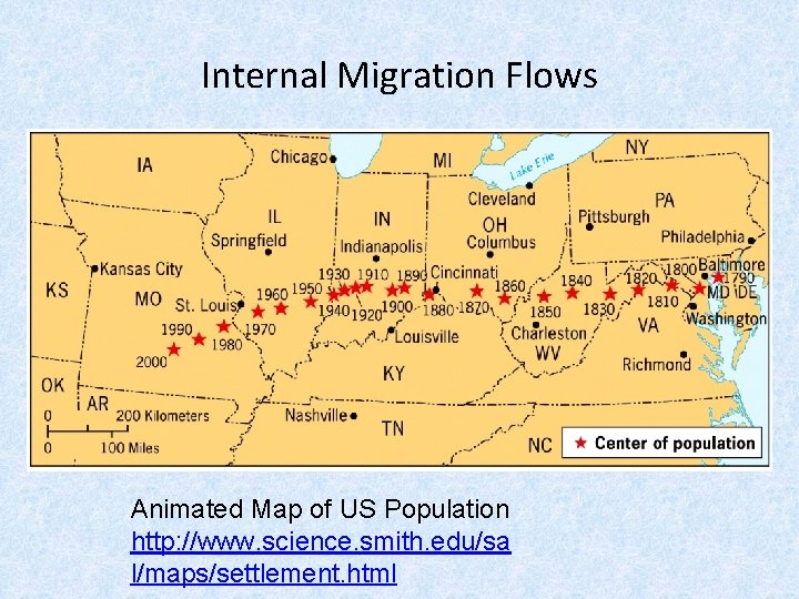 Internal Migration Flows Animated Map of US Population http: //www. science. smith. edu/sa l/maps/settlement.