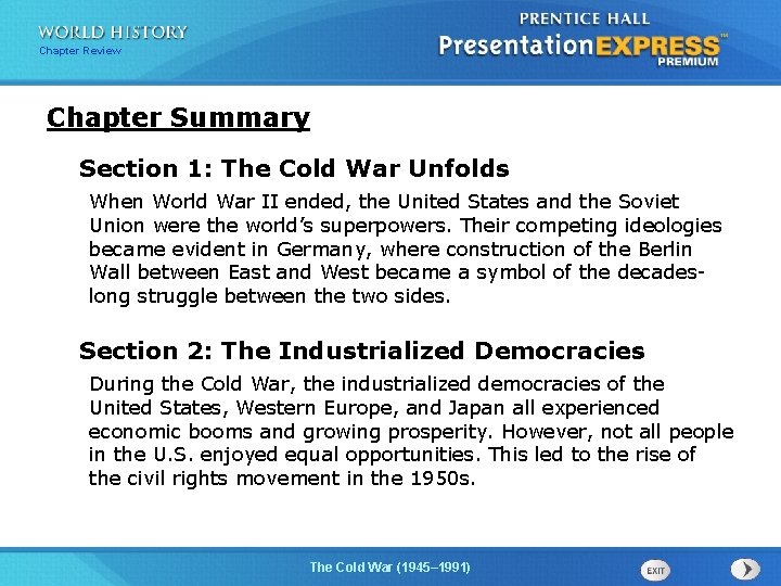 Chapter Review Chapter Summary Section 1 The Cold