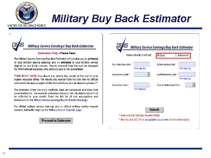 UNITED STATES SPACE FORCE 38 Military Buy Back Estimator 