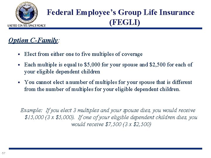 UNITED STATES SPACE FORCE Federal Employee’s Group Life Insurance (FEGLI) Option C-Family: § Elect