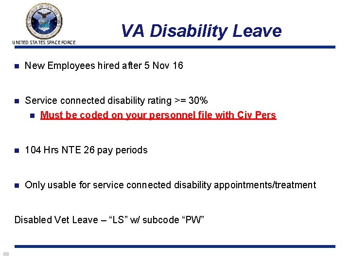 UNITED STATES SPACE FORCE VA Disability Leave n New Employees hired after 5 Nov