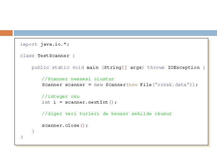 import java. io. *; class Test. Scanner { public static void main (String[] args)