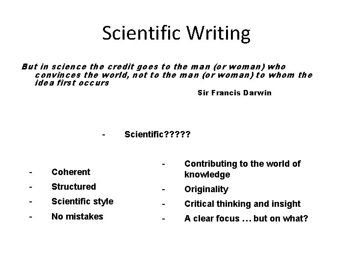 Scientific Writing But in science the credit goes to the man (or woman) who