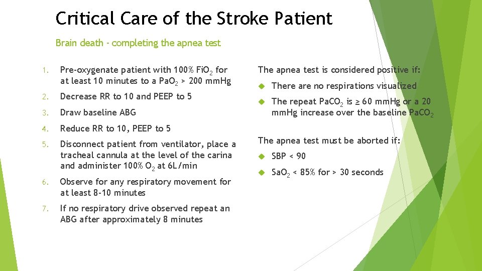 Critical Care of the Stroke Patient Brain death - completing the apnea test 1. Critical Care of the Stroke Patient Brain death - completing the apnea test 1.