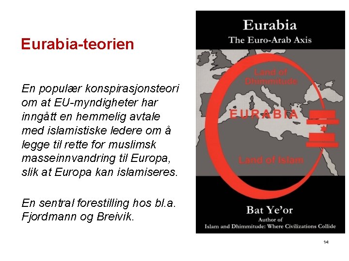 Eurabia-teorien En populær konspirasjonsteori om at EU-myndigheter har inngått en hemmelig avtale med islamistiske