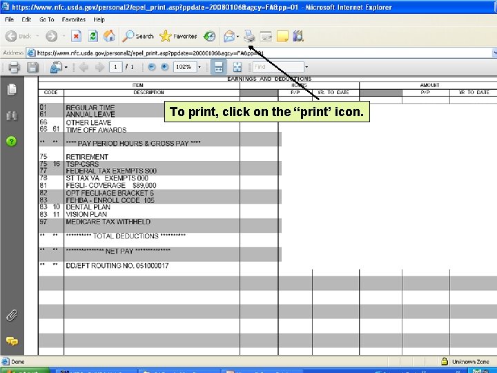 To print, click on the “print’ icon. 