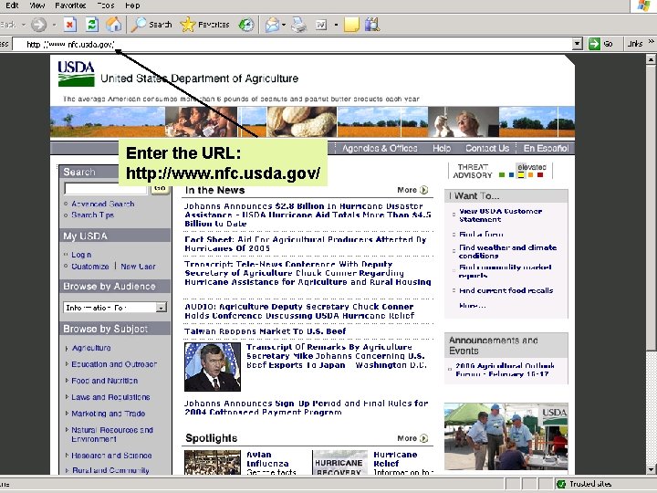 Enter the URL: http: //www. nfc. usda. gov/ 