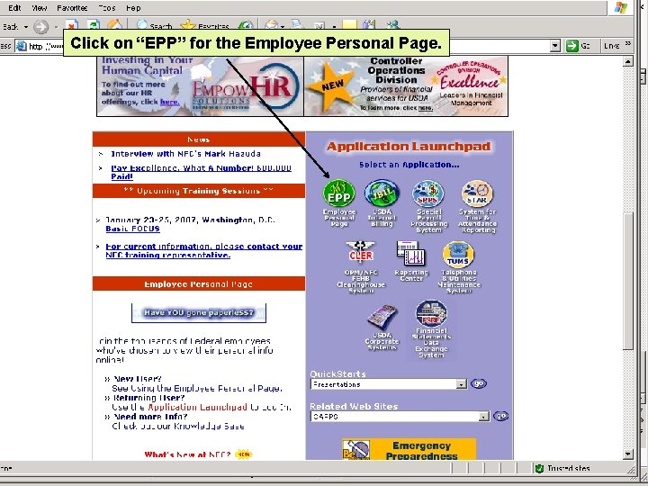 Click on “EPP” for the Employee Personal Page. 