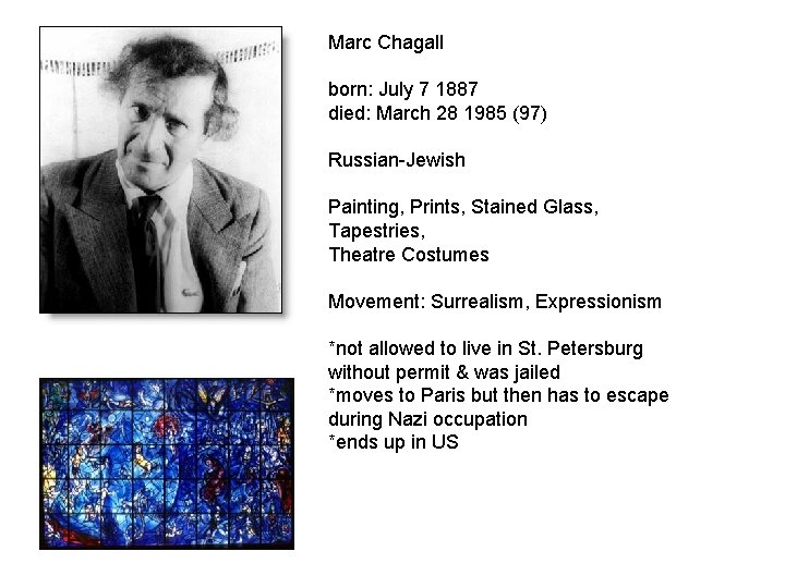 Marc Chagall born: July 7 1887 died: March 28 1985 (97) Russian-Jewish Painting, Prints,